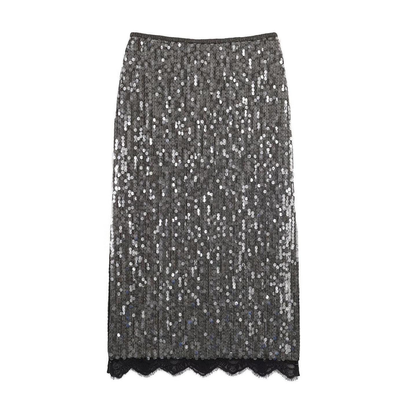 Jessica | Sequin Lace Hem Midi Skirt