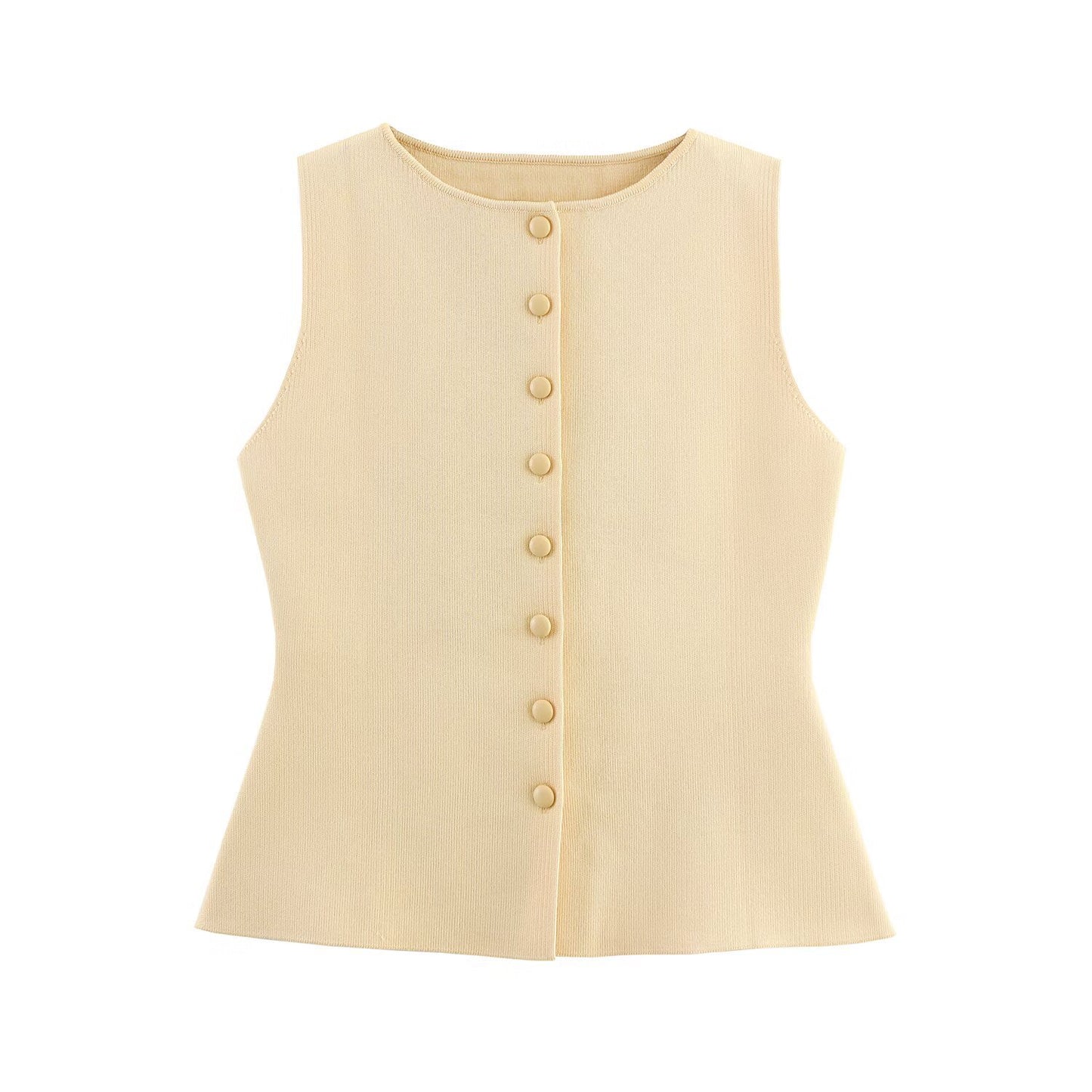 Lena | Sleeveless Knitted Vest Cream Button Front Fitted