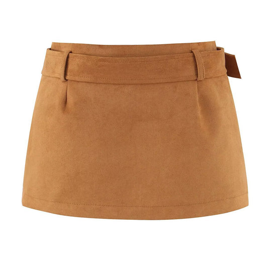 Bex | Autumn Belted Mini Skirt Beige Suede