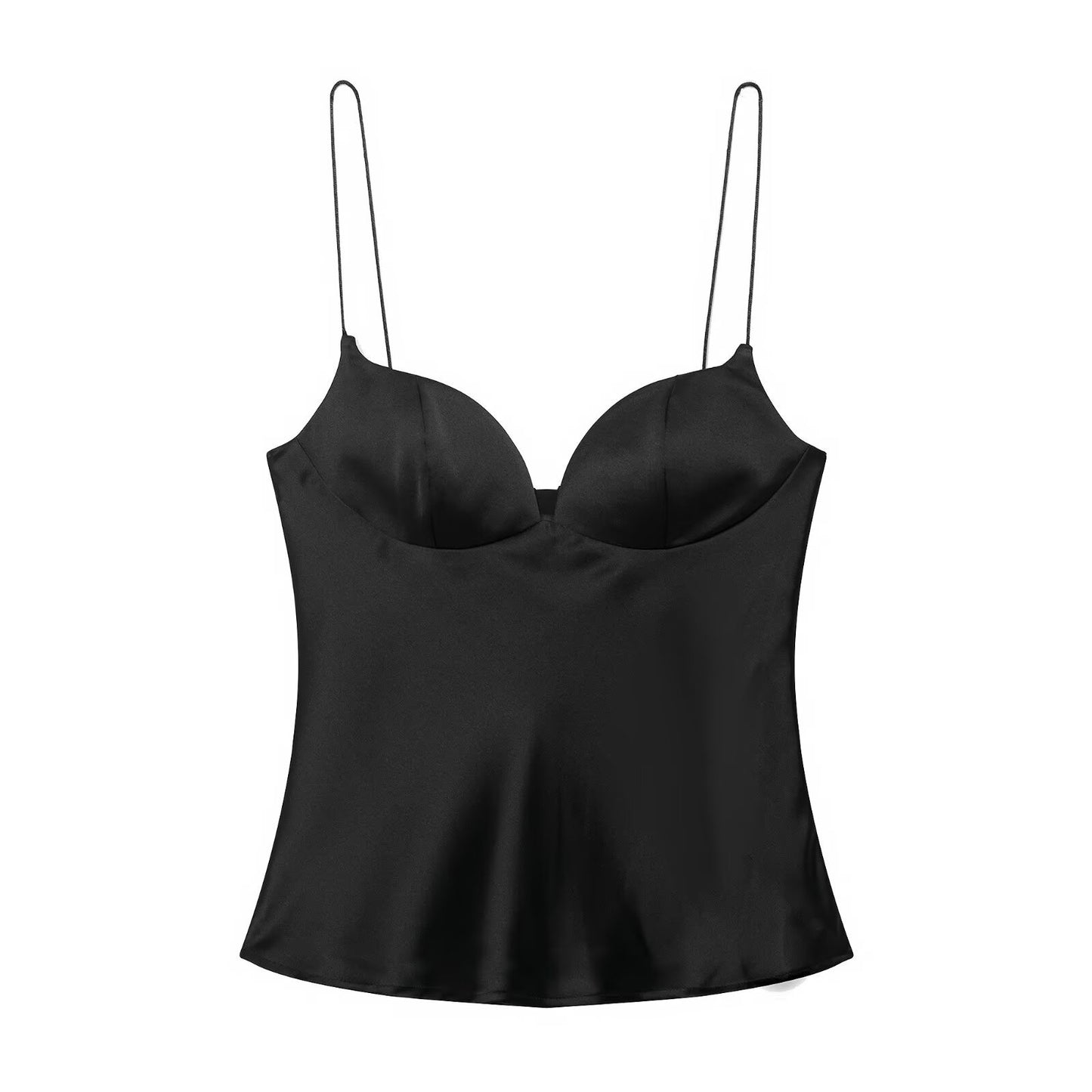 Mira | Satin Cami Top Black V Neck Corset Sleeveless Fitted