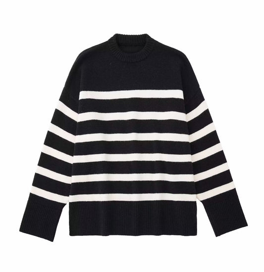 Stella | Striped Knitted Top Black White Long Sleeve
