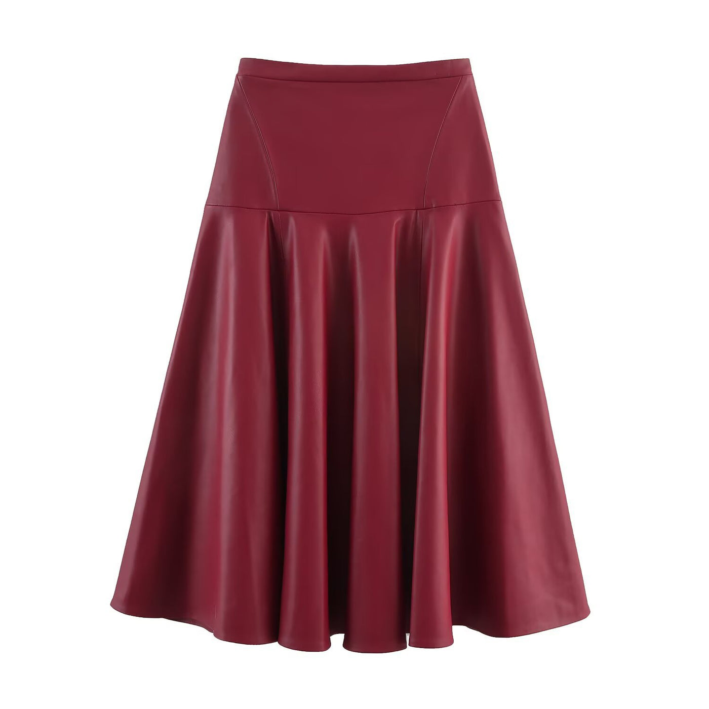 Tallulah | Flared A-Line Faux Leather Midi Skirt