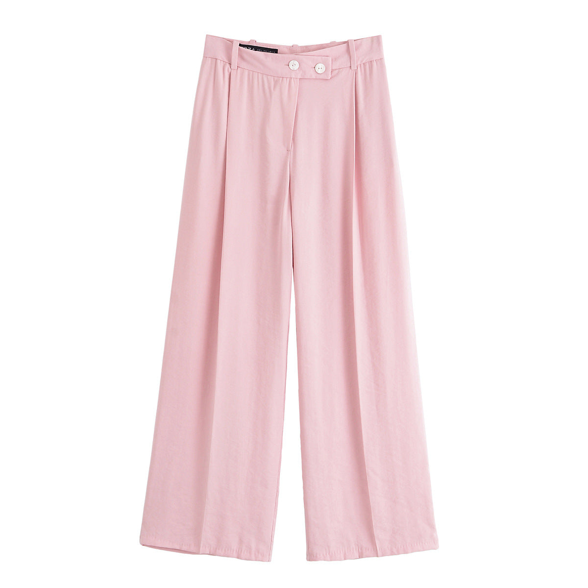 Martha | High-Waist Double Button Pleated Wide-Leg Linen Trousers in Pink