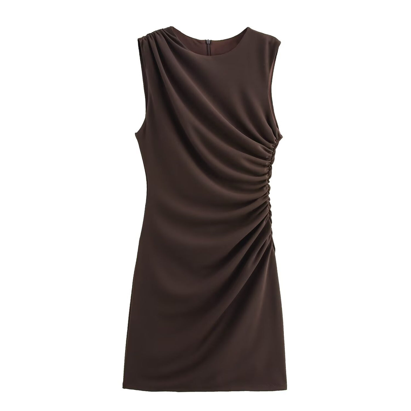 Yasmine | Asymmetric Neck Side Ruching Sleeveless Bodycon Mini Dress