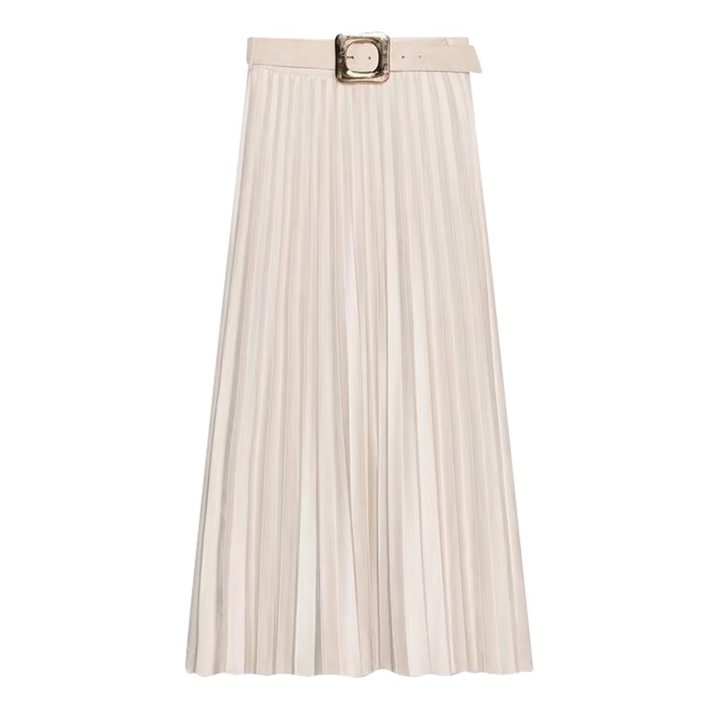 Gemma | Elegant Pleated Midi Skirt Cream Belted