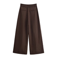 Yasmin | Tie-Front Double Pleat Wide-Leg Linen Trousers in Brown