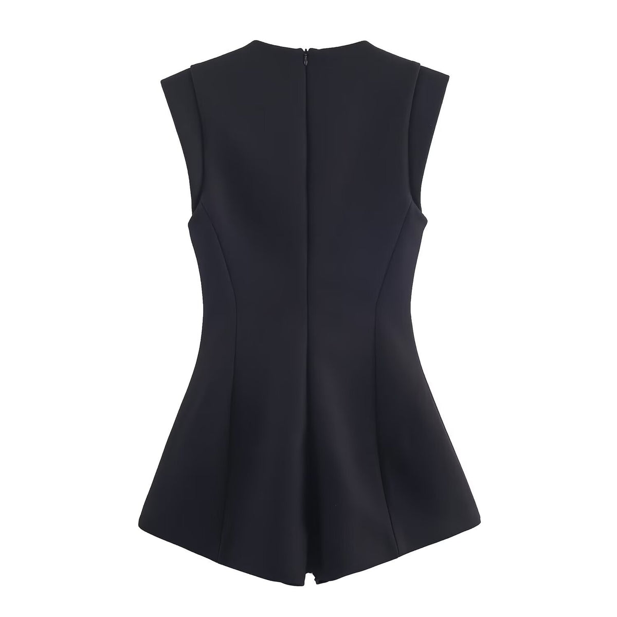 Aurora | Square Neck Button Front Wide Strap Tailored Shorts Romper in Black