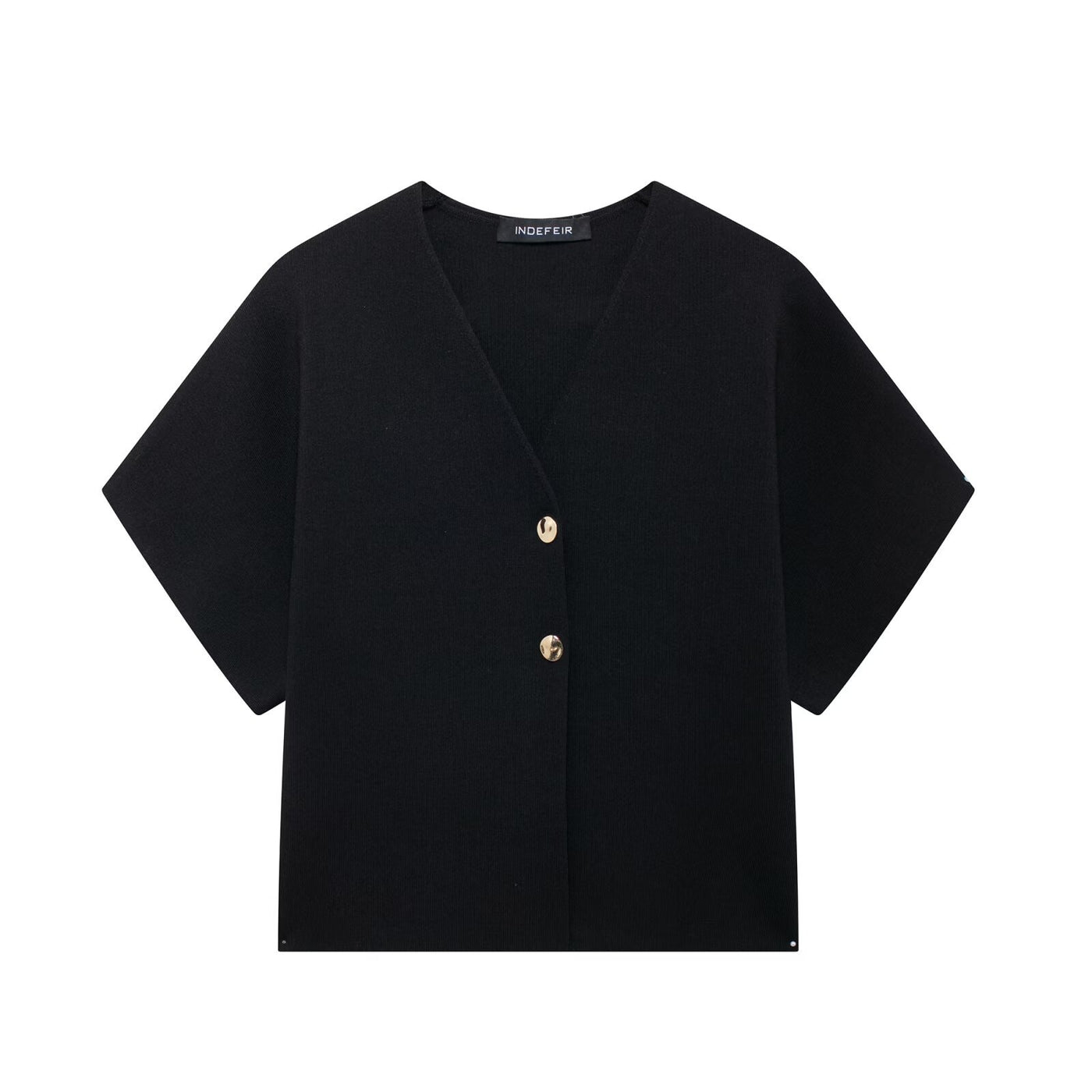 Penelope | V-Neck Gold Button Short Sleeve Relaxed Cropped Knit Top