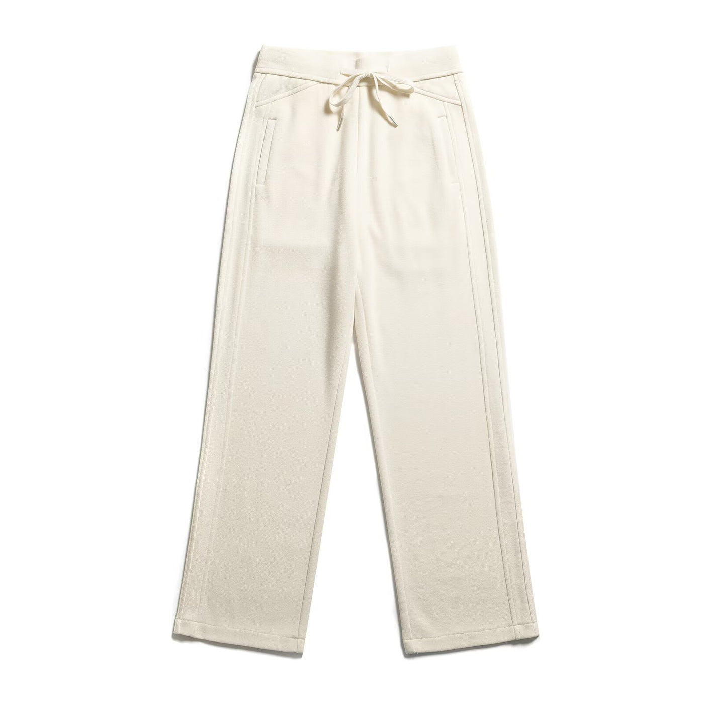 Yasmine | Drawstring Vertical Seam Wide-Leg Brushed Terry Trousers