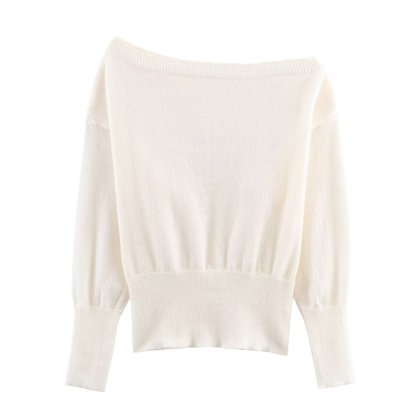 Maren | Elegant Off Shoulder Sweater Cream Knitted Long Sleeve