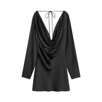 Elizabeth | Long Sleeve Satin Cowl Neck Mini Dress
