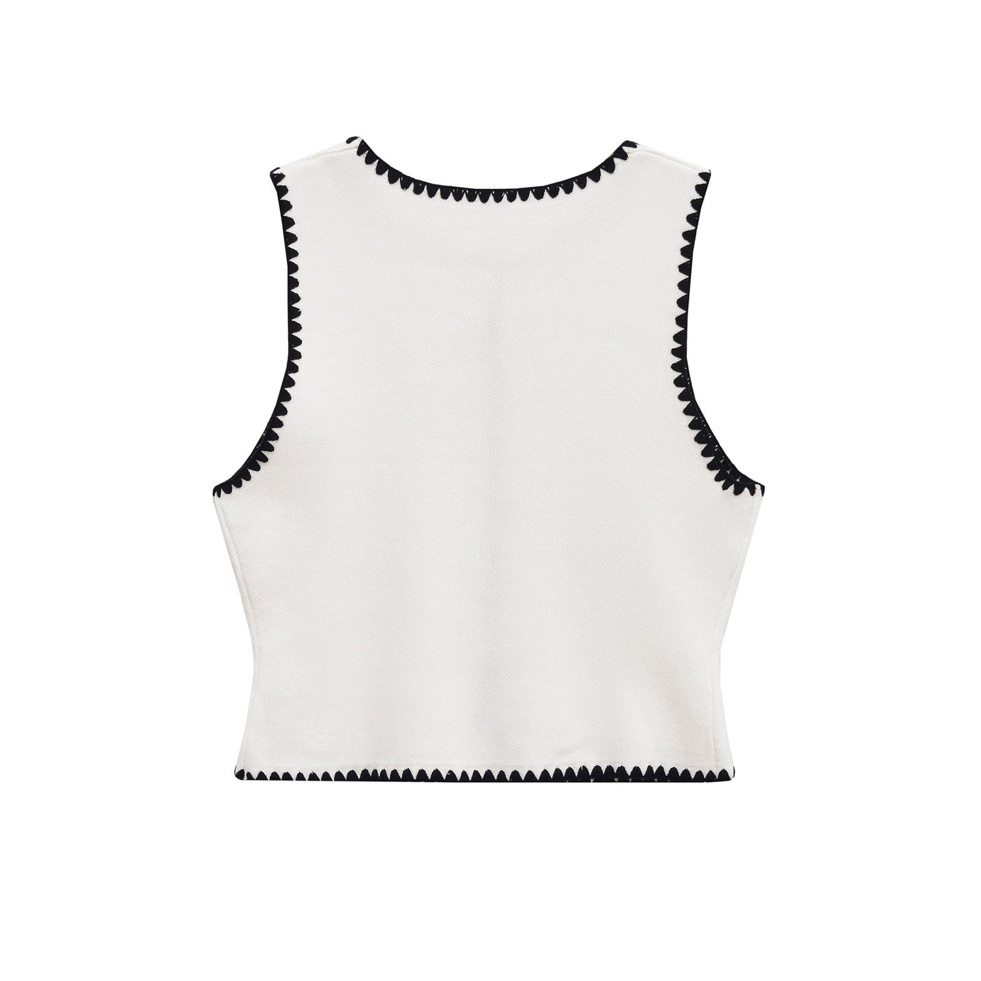 Thea | Scallop Trim Button Front Sleeveless Crop Waistcoat