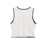 Thea | Scallop Trim Button Front Sleeveless Crop Waistcoat