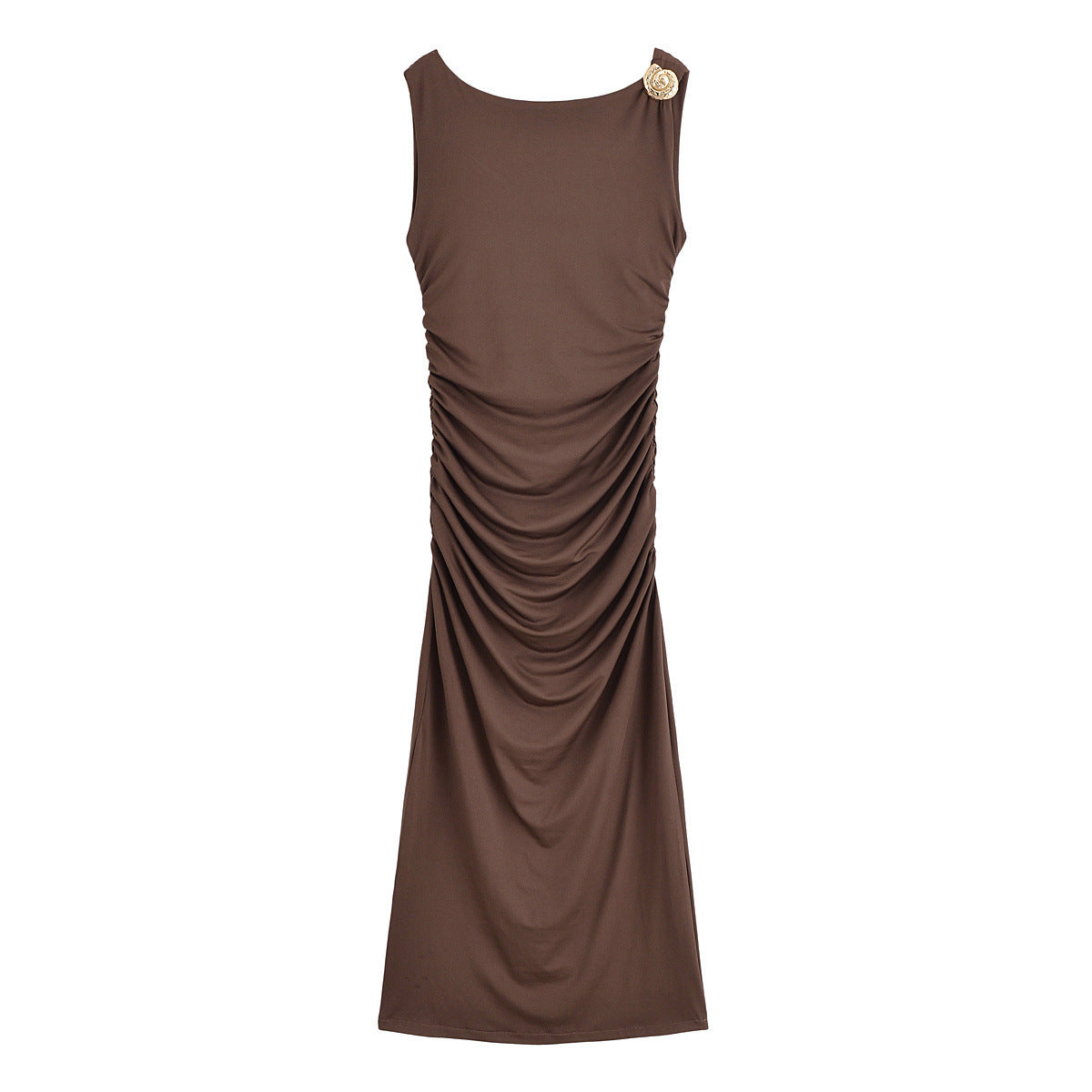 Margot | Ruched Maxi Dress Brown Sleeveless