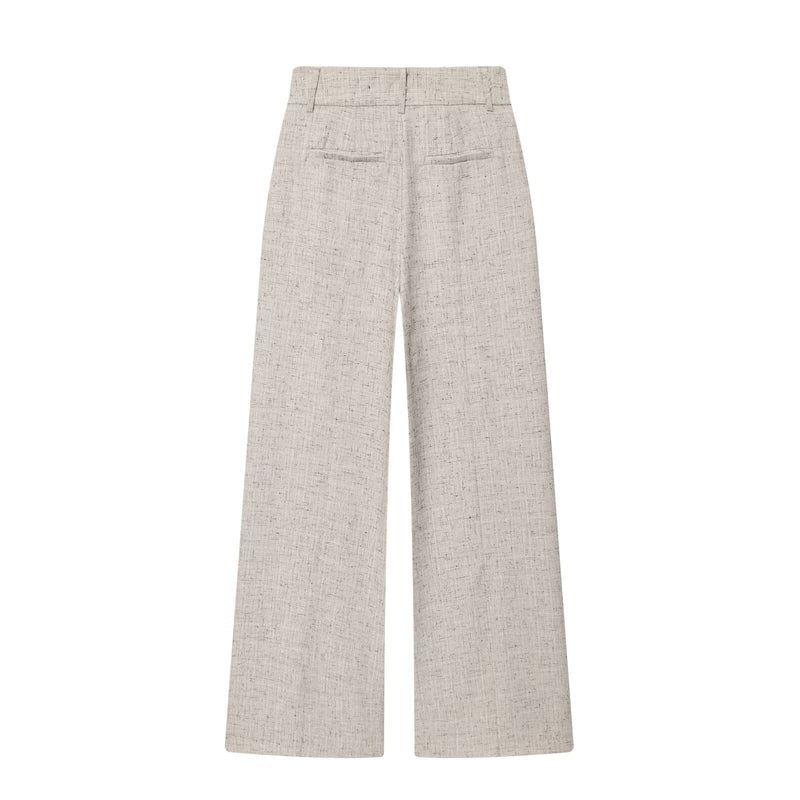 Esme | Linen Wide Leg Trousers Cream Pleated