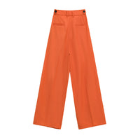 Evelyn | High-Waist Pleated Side Pocket Tailored Wide-Leg Trousers in Orange