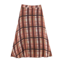 Ada | Autumn Tiered Maxi Skirt Brown Check Sheer