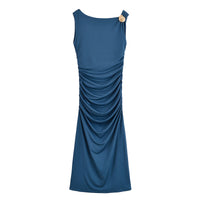 Betsy | Asymmetric Neck Ruched Jersey Maxi Dress