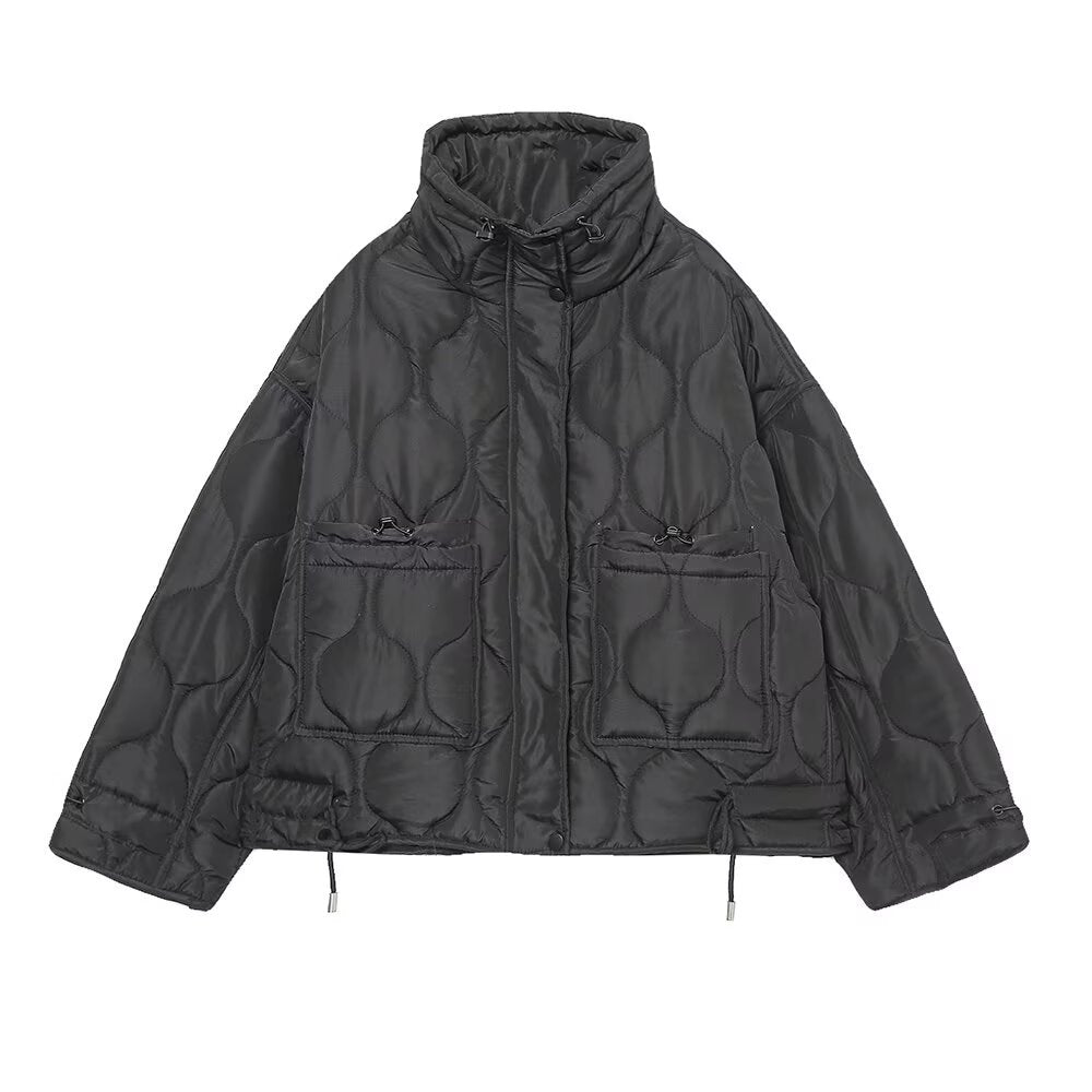 Celine | Quilted Puffer Jacket Beige Hooded Short Padded