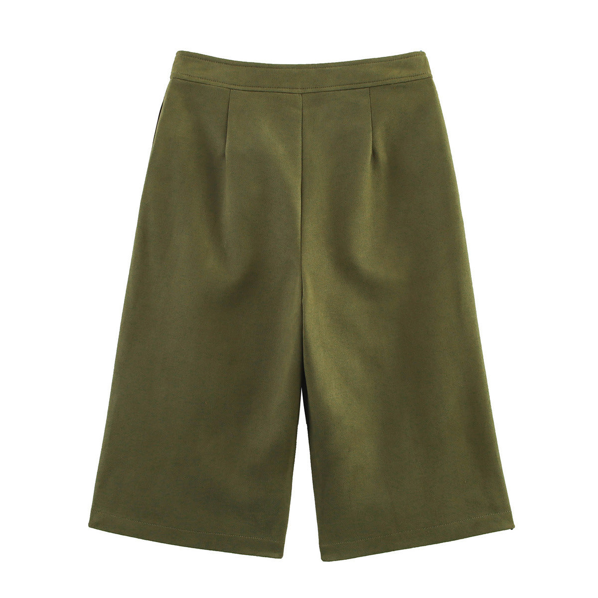 Myla | High-Rise Centre Seam Wide-Leg Cotton Capri Trousers in Khaki