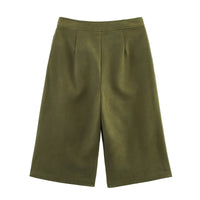 Myla | High-Rise Centre Seam Wide-Leg Cotton Capri Trousers in Khaki