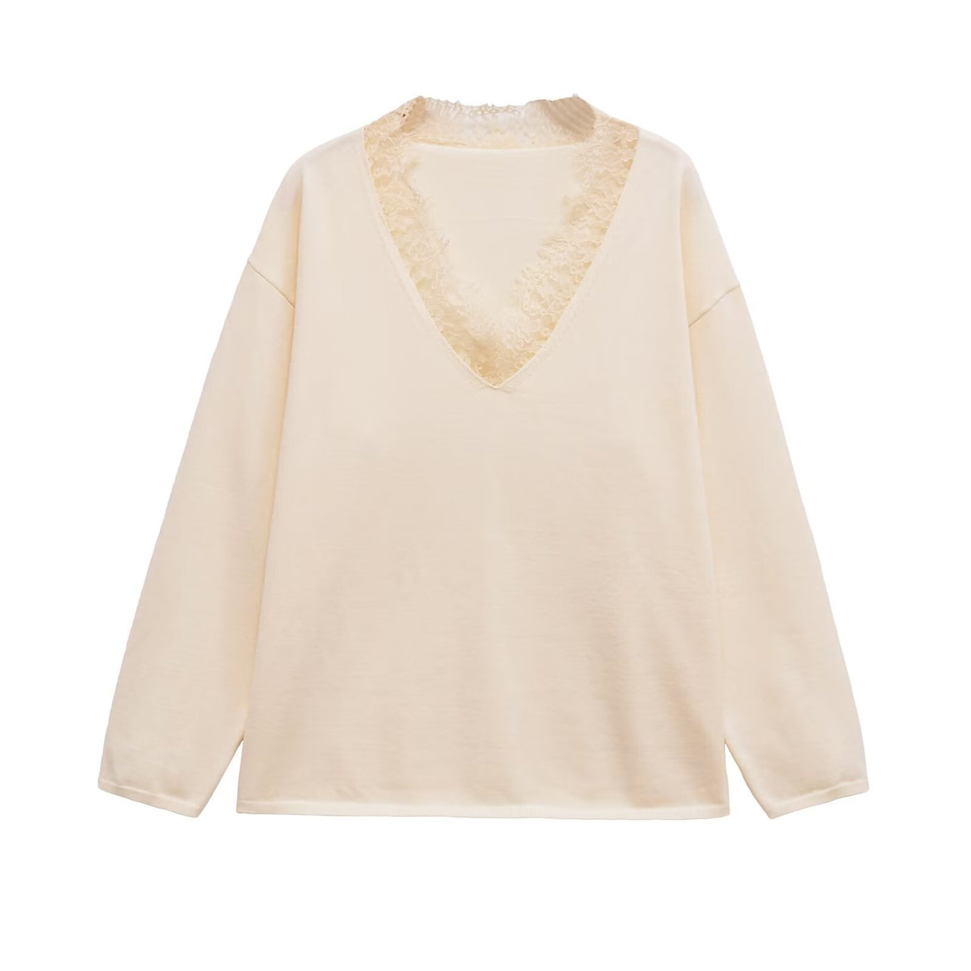 Niamh | V-Neck Lace Trim Long Sleeve Soft Knit Top