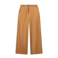 Isla | High-Waist Button-Front Vertical Seam Wide-Leg Satin Trousers in Camel