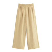 Elspeth | Elasticated High-Waist Flowing Wide-Leg Linen Trousers in Cream