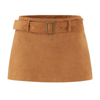Edith | Faux Suede Belted Mini Skirt