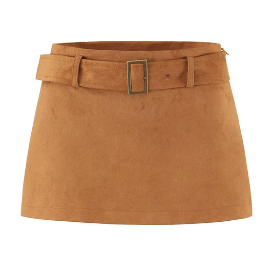 Bex | Autumn Belted Mini Skirt Beige Suede