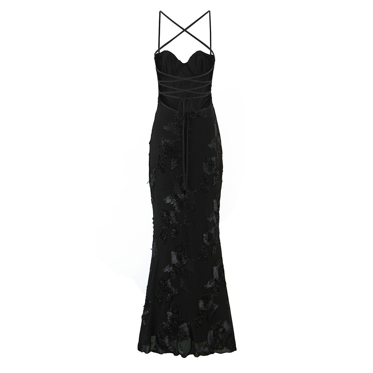Esther | Floral Appliqué Mesh Bodycon Maxi Dress