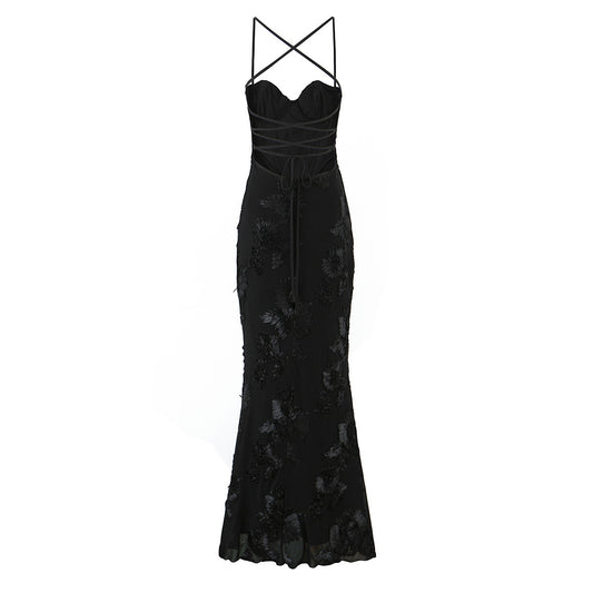 Mira | Elegant Floral Maxi Dress Black