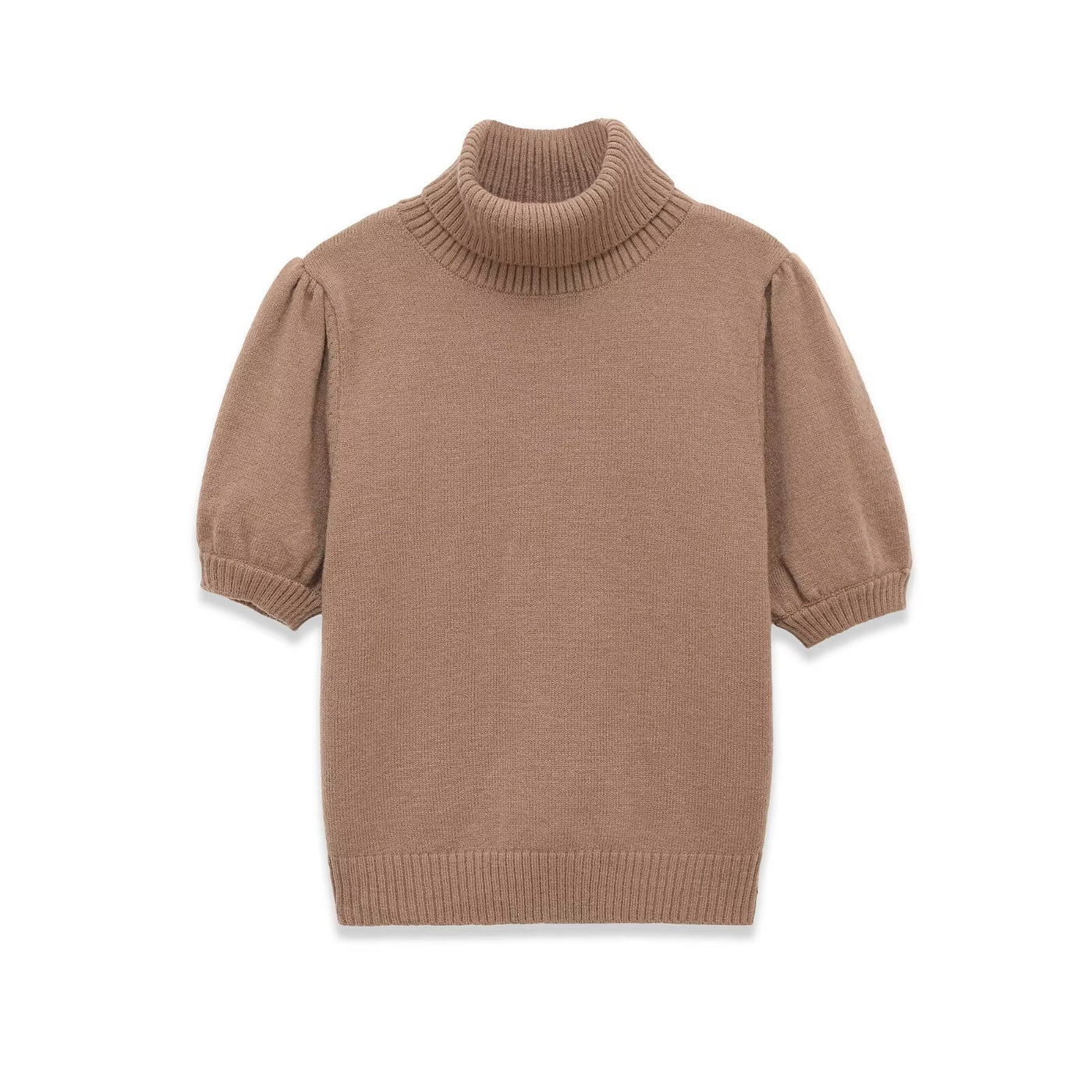 Gracie | Roll Neck Puff Sleeve Ribbed Crop Knit Top