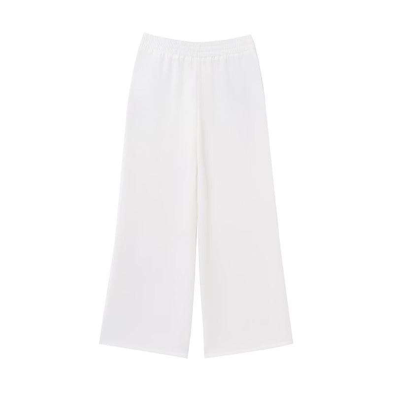 Aria | Casual Wide Leg Trousers White Relaxed Fit