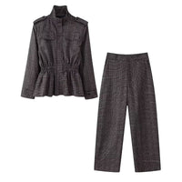 Holly | Subtle Plaid Tailored Wide Leg Trouser Set