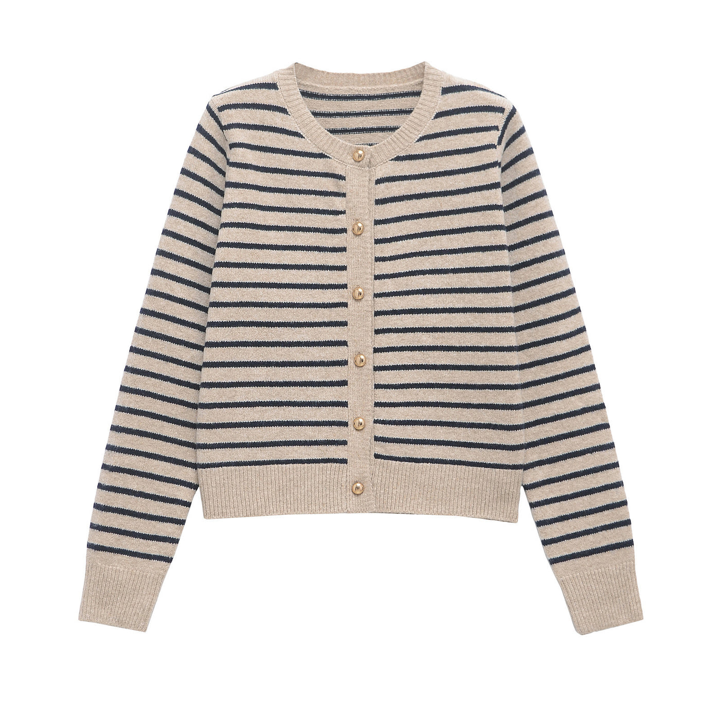 Marnie | Stripe Knit Button Front Crew Neck Cropped Cardigan