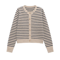 Marnie | Stripe Knit Button Front Crew Neck Cropped Cardigan