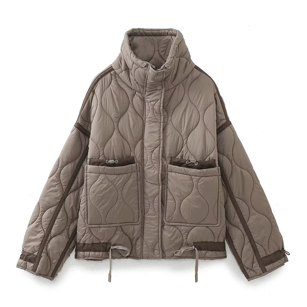 Celine | Quilted Puffer Jacket Beige Hooded Short Padded