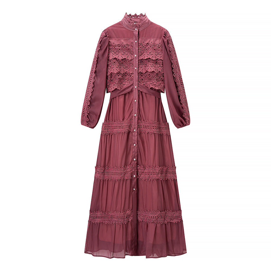 Cara | Lace Panel Tiered Chiffon Maxi Dress