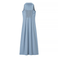 Arabella | Collared V-Neck Button-Front Denim Maxi Dress