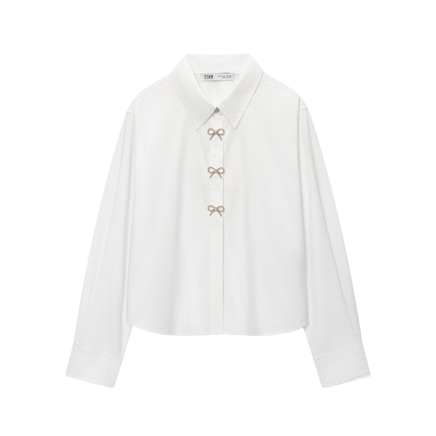 Mimi | Elegant Cropped Shirt White Bow Buttons