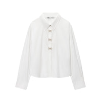 Ariella | Bow Button Cropped Cotton Shirt