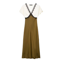 Blythe | Two-Tone Lace Trim Satin Midi Slip Dress