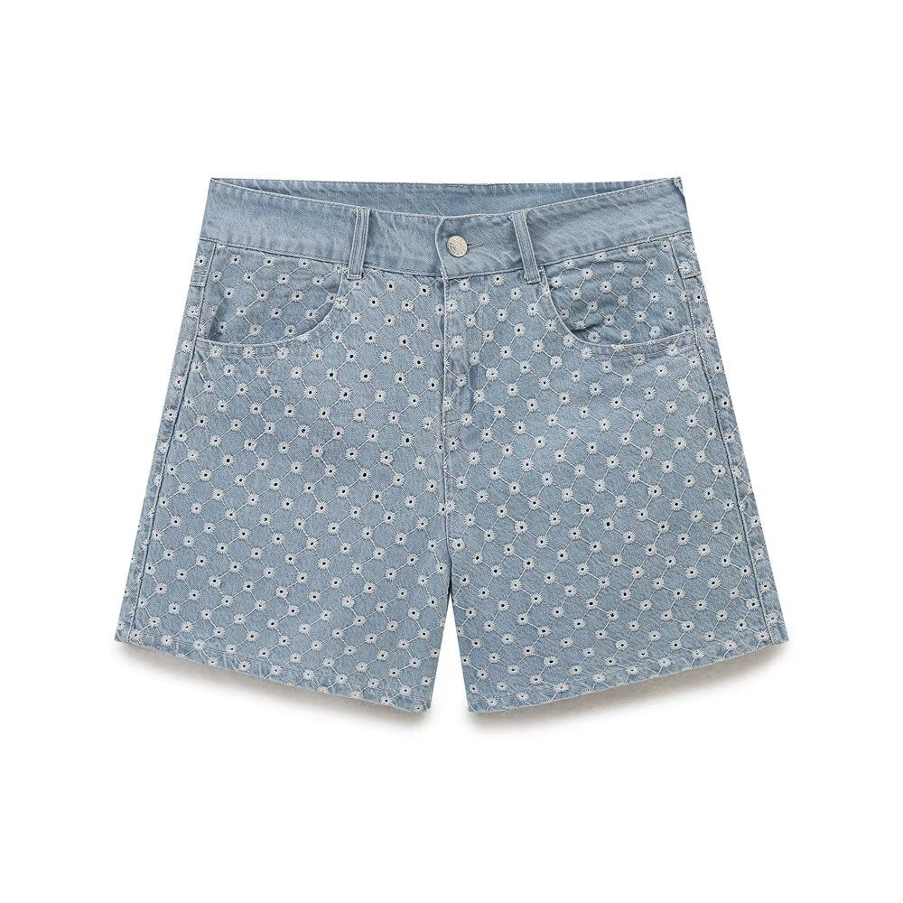 Romy | Floral Print Light Wash Denim Shorts