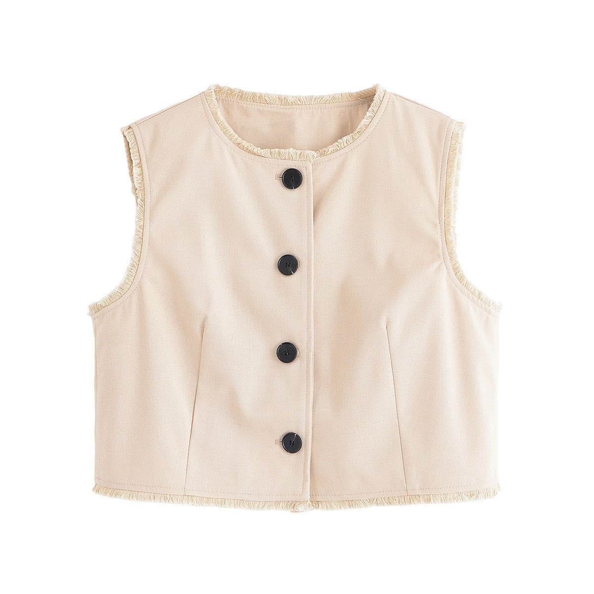 Suki | Cropped Sleeveless Blouse Cream Button Front Frayed Edge
