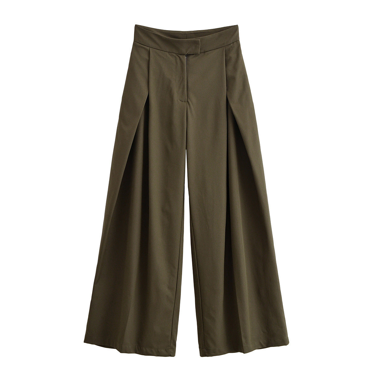 Saskia | High-Waist Deep Pleat Flowing Wide-Leg Trousers in Khaki