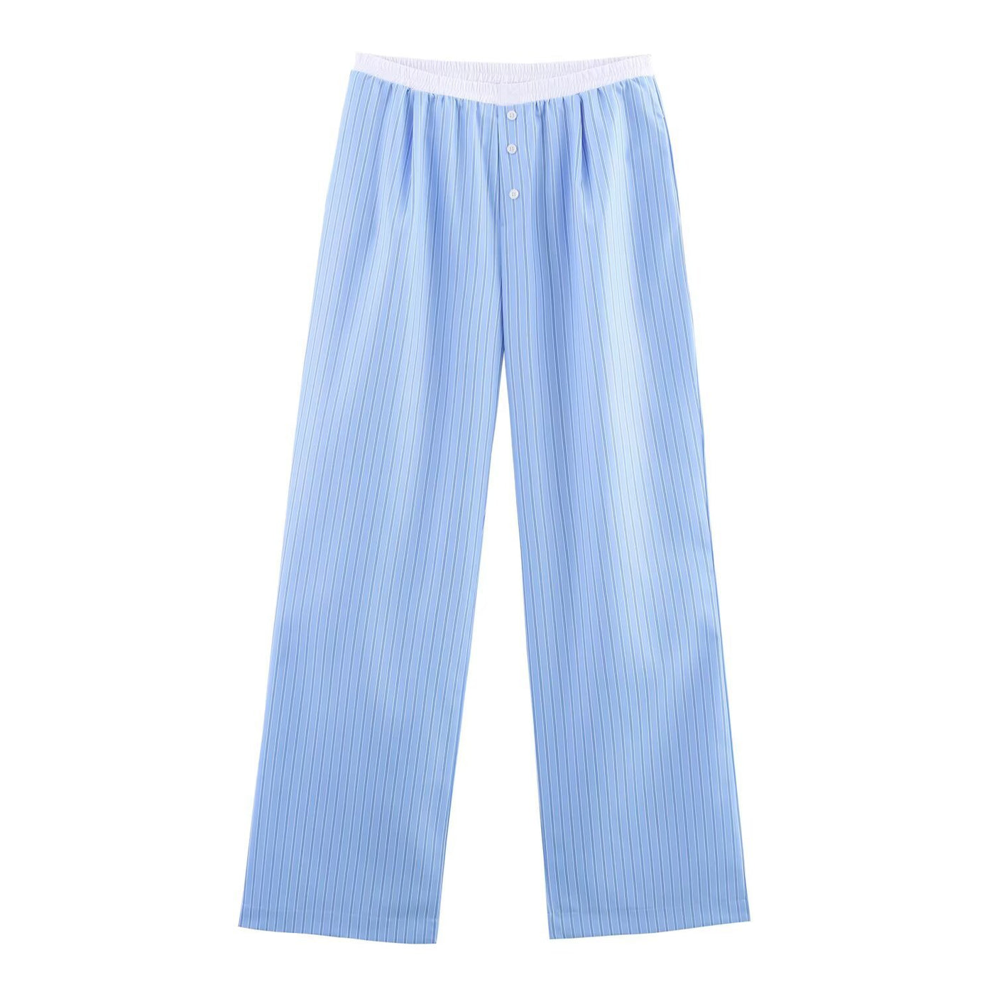 Charlotte | Button-Fly Striped Cotton Wide-Leg Trousers with Elasticated Waist