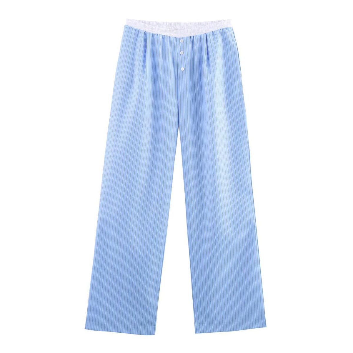 Charlotte | Button-Fly Striped Cotton Wide-Leg Trousers with Elasticated Waist