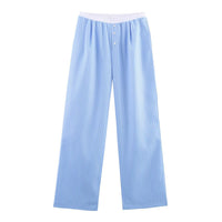 Charlotte | Button-Fly Striped Cotton Wide-Leg Trousers with Elasticated Waist