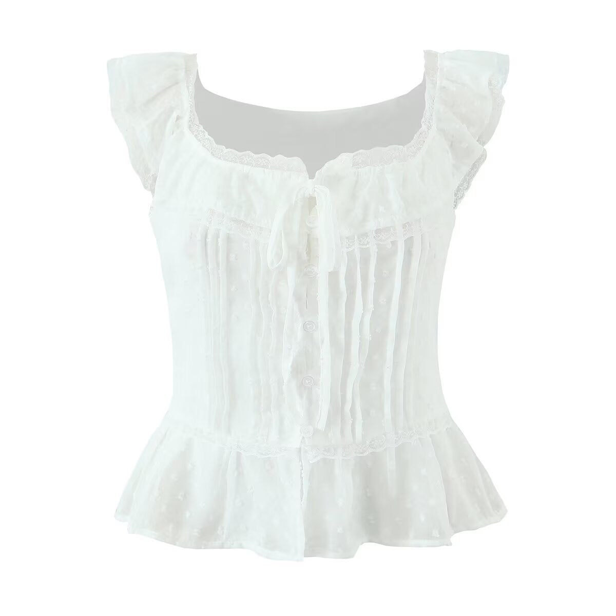 Liv | Summer Peplum Top White Square Neck Sleeveless Lace Ruffle